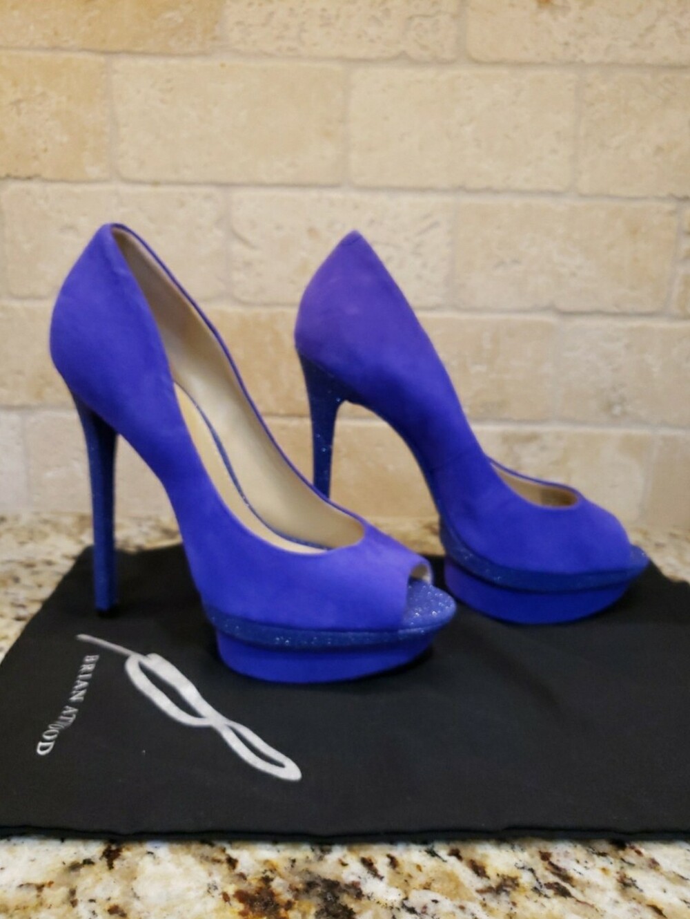B By Brian Atwood Women's Royal Blue Suede Peep-Toe Platform Pumps